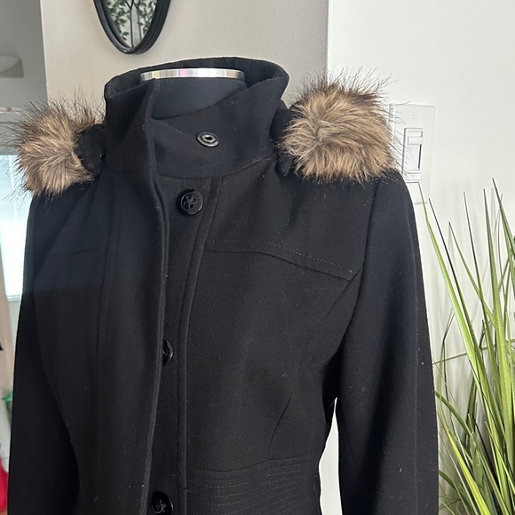 Esprit Women's Black Fur-Trimmed Hooded Coat - medium - Picture 10 of 16